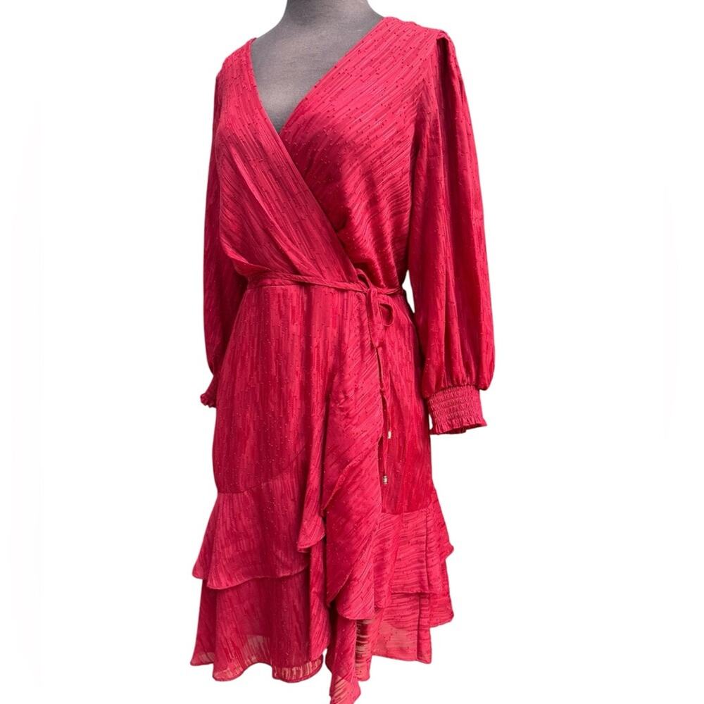Tommy Hilfiger Red Long Sleeve Wrap Ruffled Dress